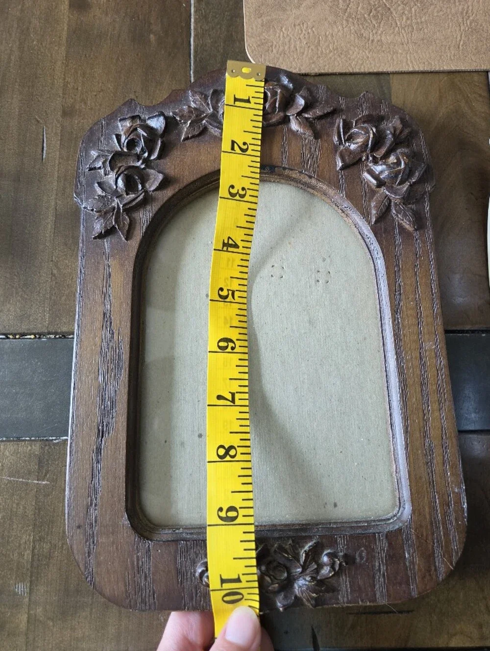 Vintage Carved Wood Picture Frame Floral Rose Detail Arched 8x6